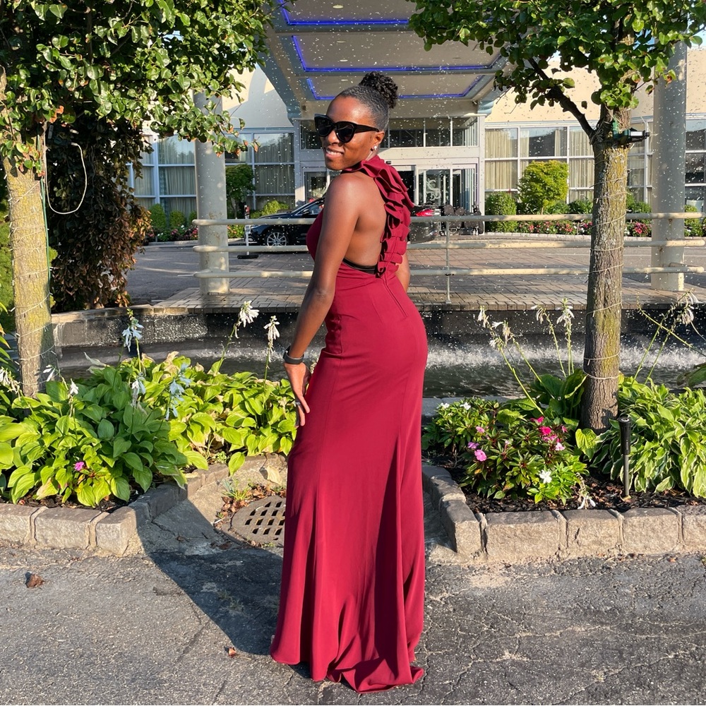 Long Elegant Badgely Mischka Burgundy Dress